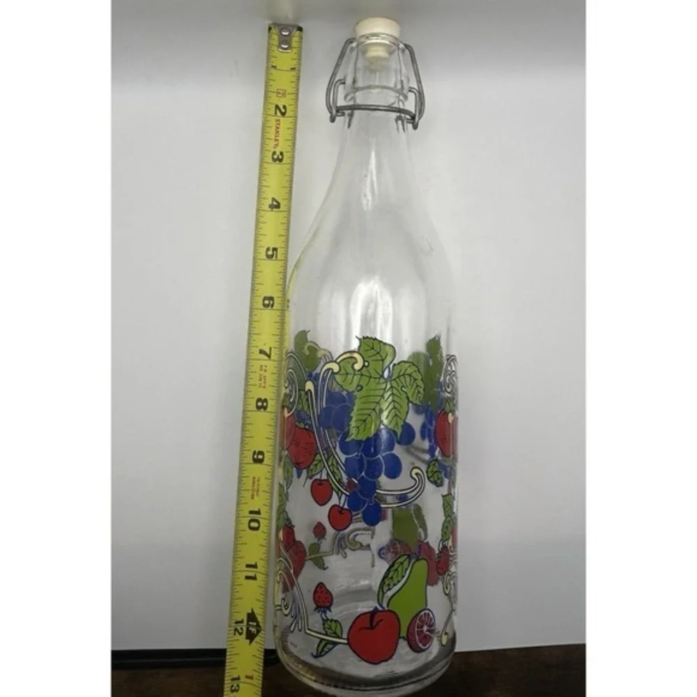 Vintage Hand Painted Home Brew Bottle Decanter With Stopper Grapes Strawberr 13